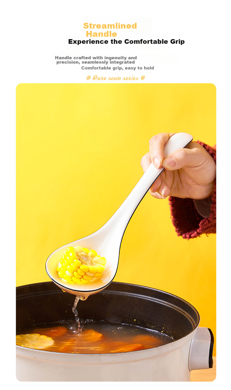 Youlaifu Ceramic Large Soup Ladle, Rice Spoon, Individual Serving Spoon, Hot Pot And Casserole Spoon, Porridge Spoon, Soup Ladle, Tablespoon, Extra Large Size 3