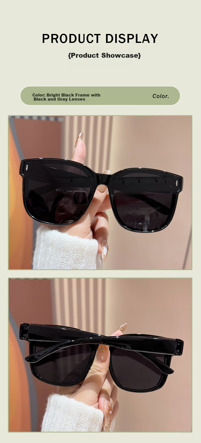 Baixiaoshe Sunglasses [Black Frame with Vertical Studs], 227 Polarized Sunglasses for Men And Women, Sun Protection Glasses for Travel, Driving And Outdoor Activities 3