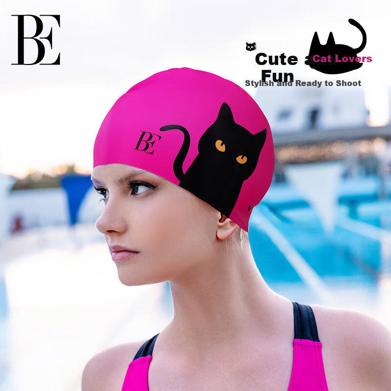 Шапочка для плавания BALNEAIRE Little Black Cat/Meow Series 2025, кремово-белая, женская, взрослая, с принтом BYM076