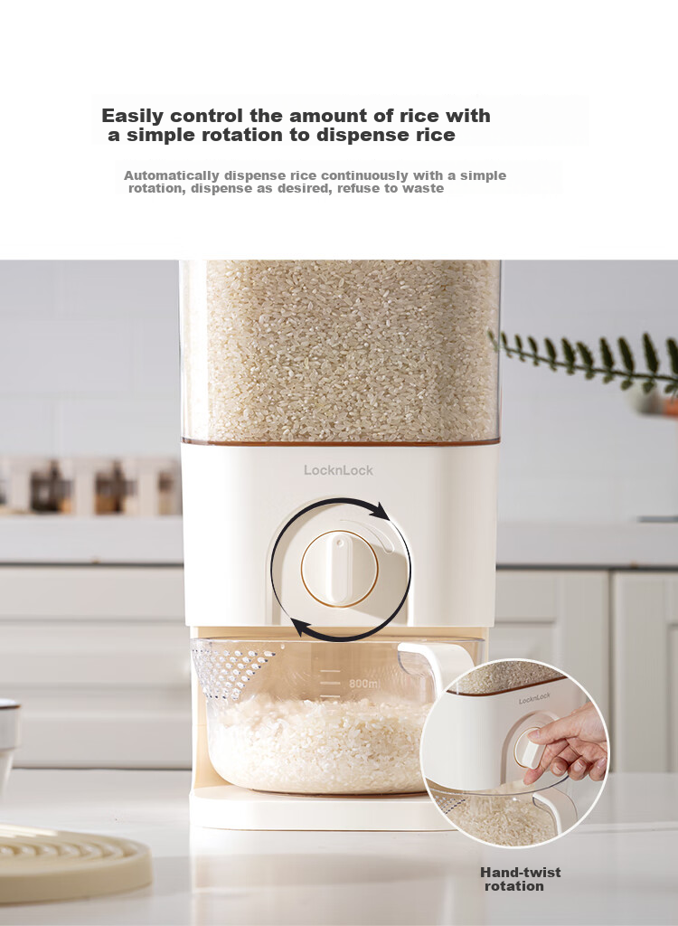 LOCK&LOCK Automatic Rice Container, Multi-Grain Storage Bin, Visible Sealed Storage Jar, Grain Storage Box, 10kg, White 3