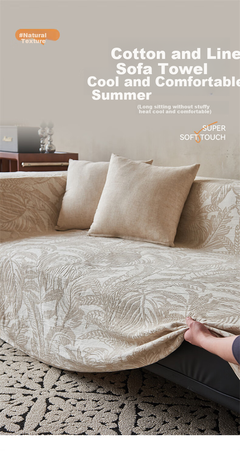 Wuyinliangpin Class A Maternity Cotton Linen Sofa Cover, Linen Sofa Slipcover, All-Inclusive Non-Slip Throw, Lily of The Valley Song, 180*380cm 1