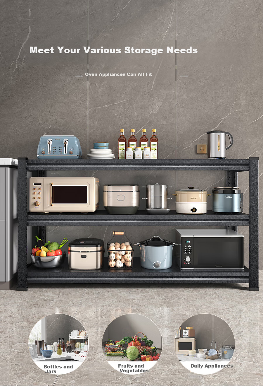 Jiabangshou [Chow Yun-fat Recommended] Kitchen Storage Rack Floor Storage Cabinet Home Organizer Multi-functional Cupboard Storage Shelf 3