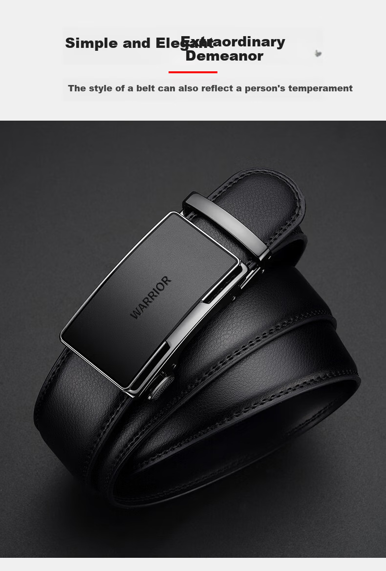 Huili Men's Automatic Buckle Genuine Leather Belt, Business Casual Versatile Denim Waistband for Young And Middle-Aged, Practical Gift 3