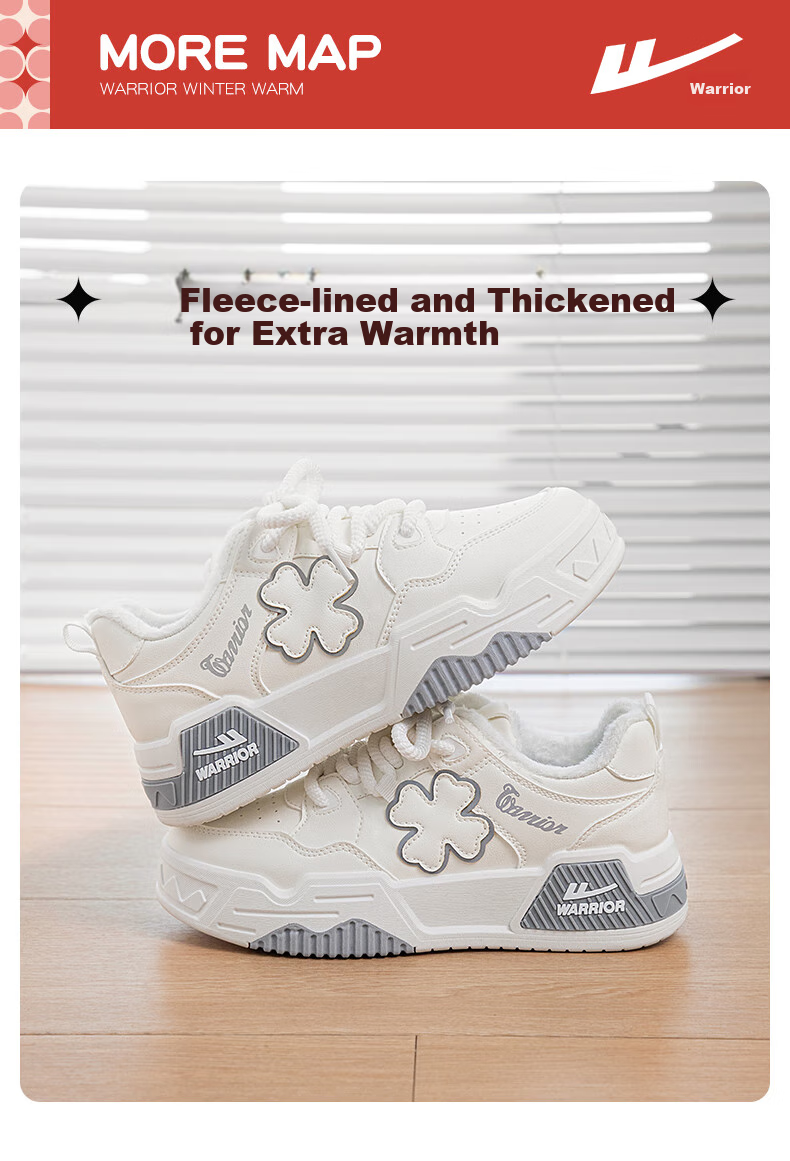 Huili Women's Sneakers with Fleece Lining for Warmth, Winter Leaf Pattern New Design Shoes for Women, White Light Gray, Size 35 7