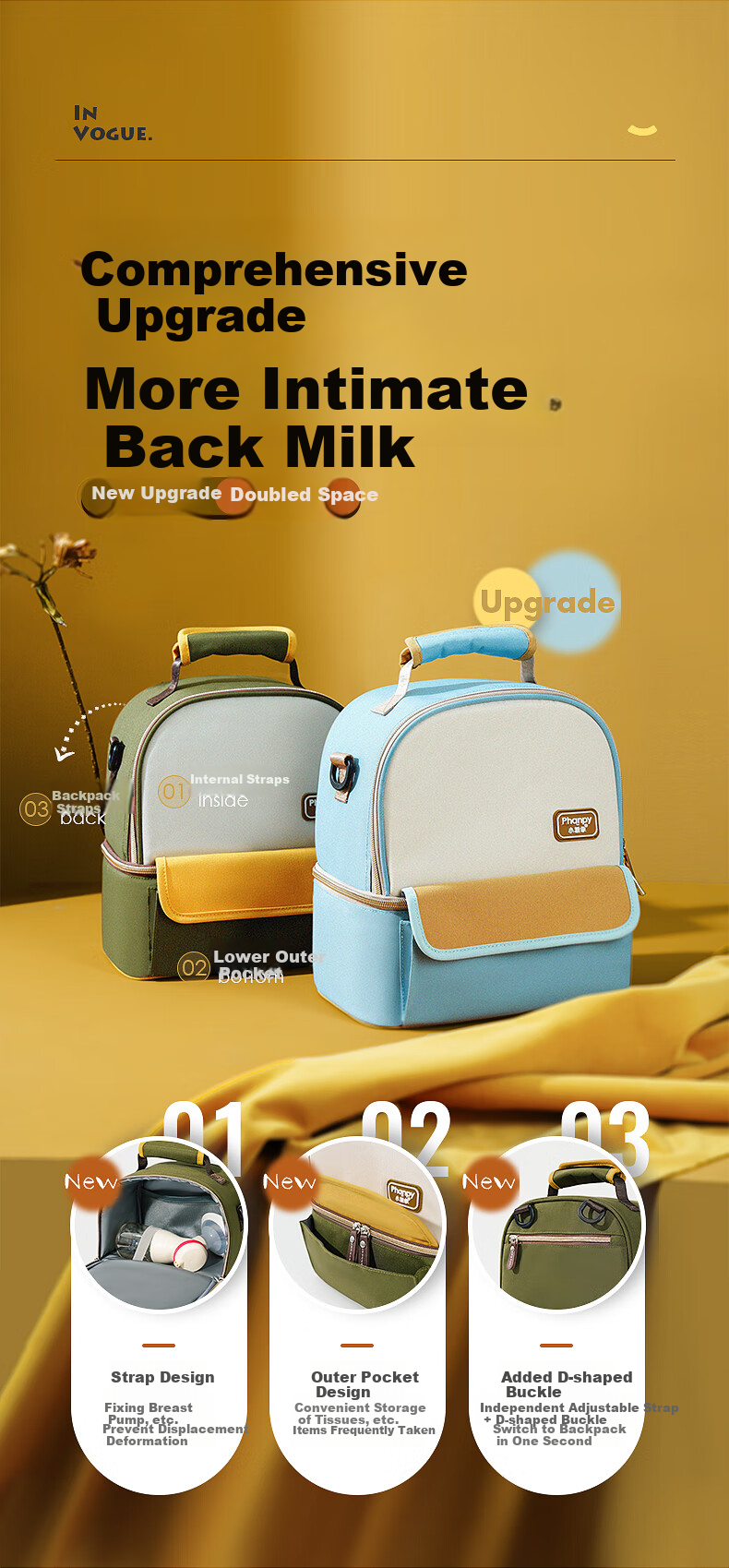 Xiaoyaxiang Breast Milk Storage Bag, Portable Insulated Cooler Bag for Working Mothers, Blue Ice Milk Preservation Bag, Mommy Bag (Yicai) 14