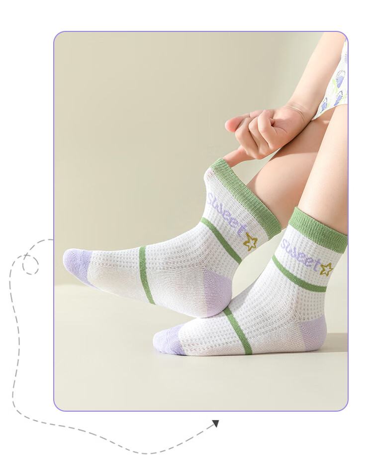 Langsha Children's Socks Girls Summer Thin Mesh Socks Mid-Calf Socks for Older Kids Baby Student Socks 5 Pairs 2XL 11