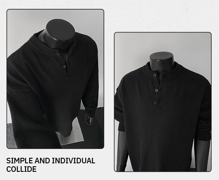 Homlean Old Money Henry Collar Knitted Sweater Men High-End Lazy Style Casual Versatile Top Autumn HC19 Dark Gray 2XL 3