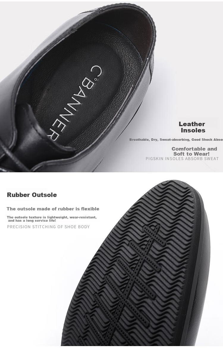 C.BANNER [Top-Grain Leather] Classic Business Men's Shoes, Casual Leather Shoes, Formal Derby Shoes, Suit Wedding Shoes, Black, Size 42 3