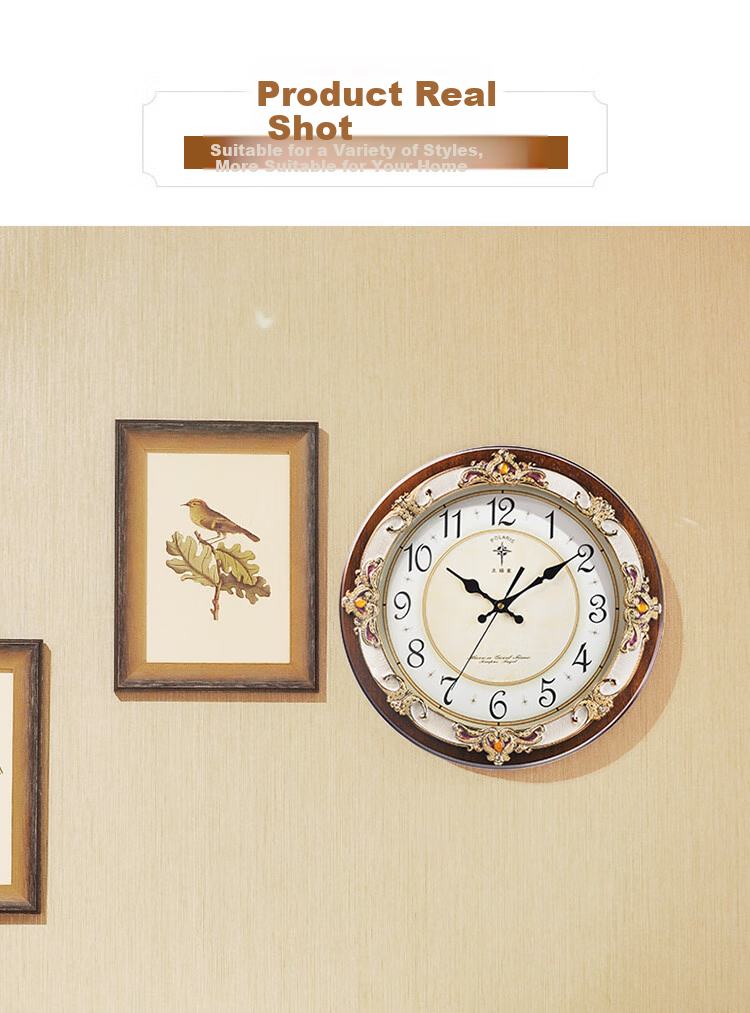 POLARIS Wall Clock, European Style Living Room Clock, Creative Quartz Clock, Antique-Like Personalized Wall Clock, Pastoral Office Clock, 40cm 7