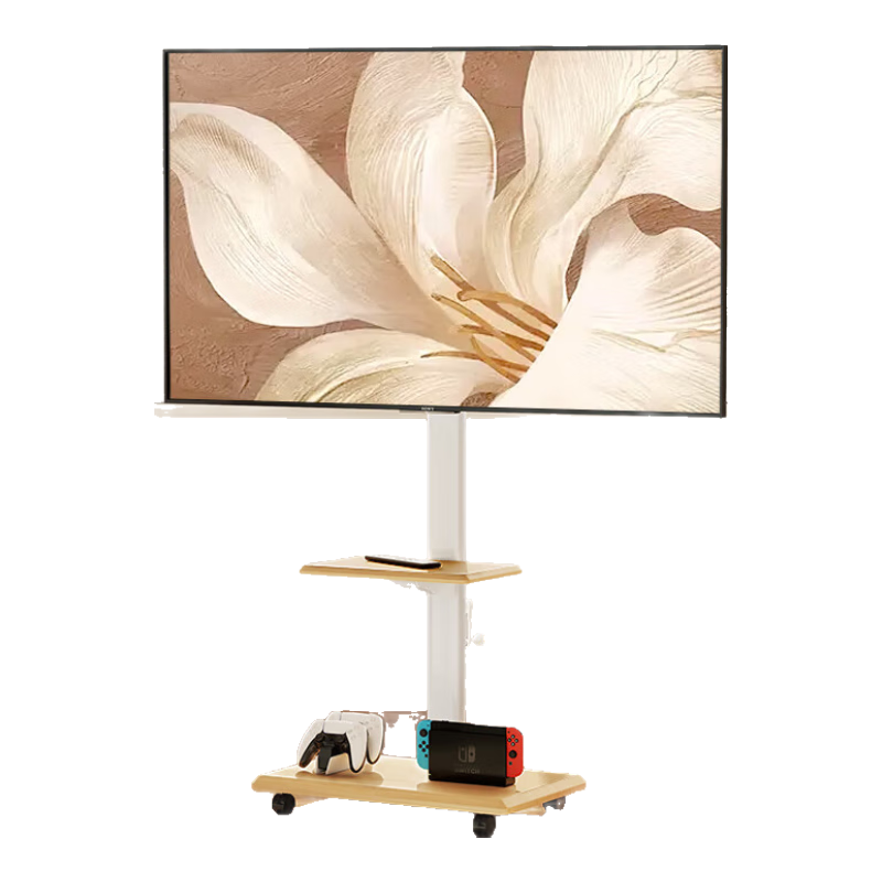 Beishi 32-75 Inch Mobile TV Stand, Hand-Cranked Height Adjustable TV Cart, Floor-Standing TV Stand with Rotatable Wheels for Horizontal And Vertical Screens, Dual Tray Universal TV Trolley