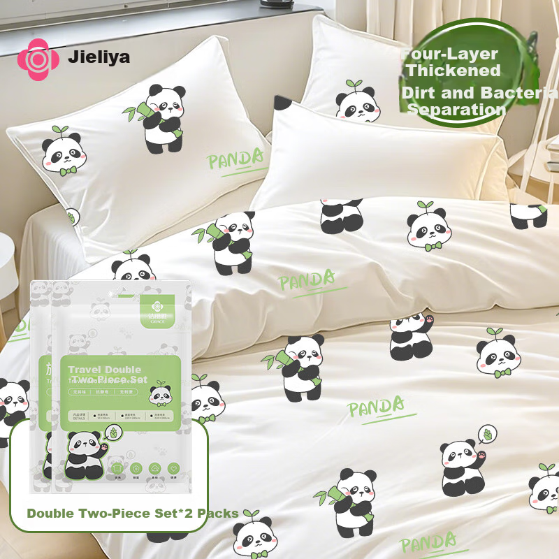 Grace Disposable Four-Piece Set Printed Bed Sheet And Duvet Cover Travel Kit Hygienic Sleeping Bag for Business Trips And Hotels, Bed Sheet Style, 2 Packs