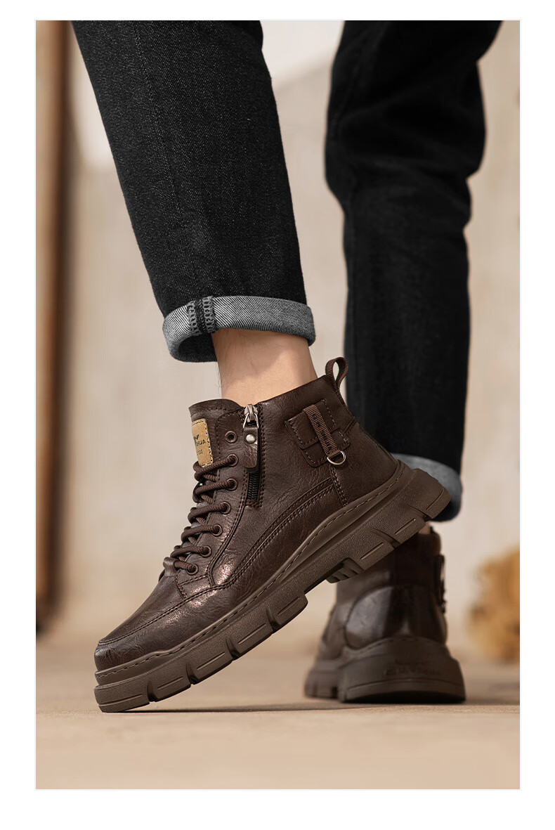 Bull Family Martin Boots Men Autumn Winter New Retro British Style Side Zipper Work Shoes High Top Outdoor Combat Boots 16