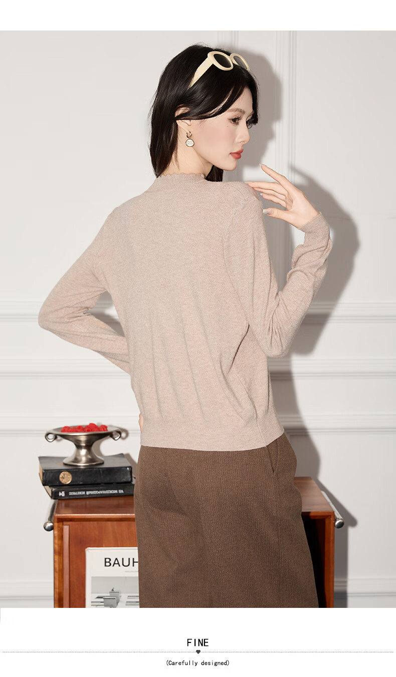 Jeanswest Women's Summer Soft Knit Casual Long Sleeve Lace Trim Round Neck Camel One Size Top 7