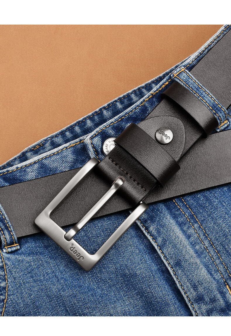 JEEP Men's Genuine Leather Belt Casual Pin Buckle Waist Belt Practical Birthday Gift for Boyfriend Husband Dad 14