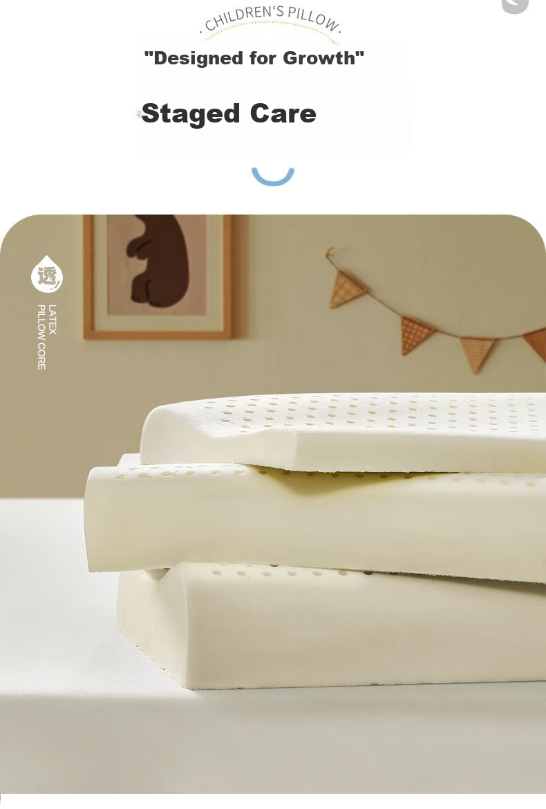 Fuannaertong Infant Class A Thai Imported Latex Pillow Core, Neck Protection Low Pillow, Pure Cotton Pillowcase, One Piece 3