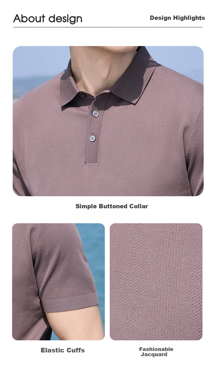 Andongniao [80% Long-Staple Cotton & Hollow Jacquard] Men's High-End Knitted All-Cotton Polo Shirt, Summer Short-Sleeve T-Shirt with Collar 2