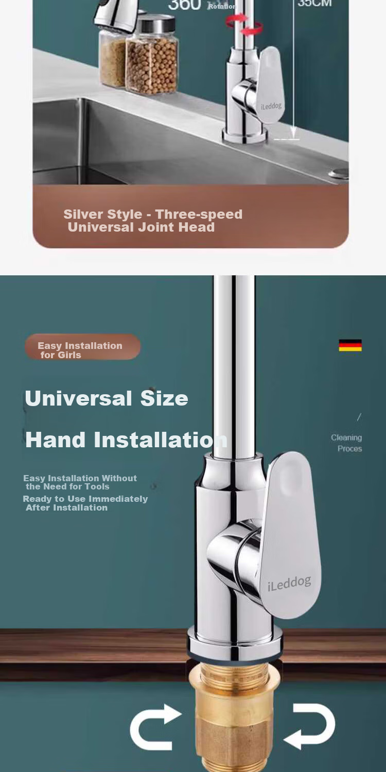 ILeddog [Germany] Kitchen Faucet with Filter, Vegetable Washing Basin, Hot And Cold Water, Stainless Steel Swivel Anti-Splash Tap GY2D 3