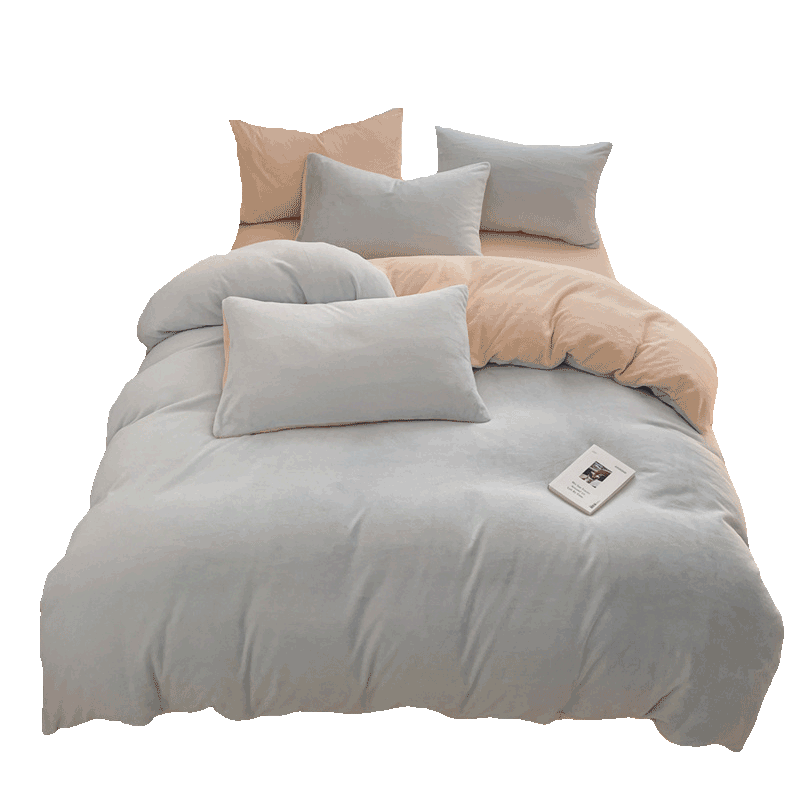 Grace Milk Velvet Three-Piece Set, Thick Flannel Student Dormitory Single Bedding Set 150*200cm - Nile Blue + Banana Jade