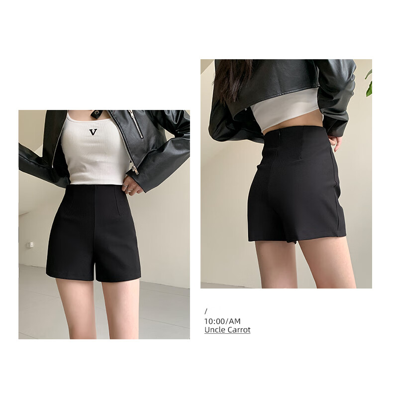 Xueqiman Black High-Waist A-Line Slim Fit Suit Shorts for Women Spring Summer 2026 Boot Pants 12