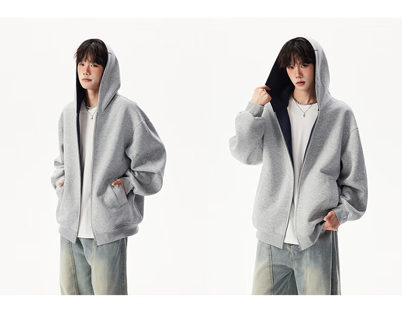 Foss Phil Men's Autumn Winter American Style Hoodie Double Zipper Colorblock Couple Zip-up Jacket 5Q1083 Black XL 5