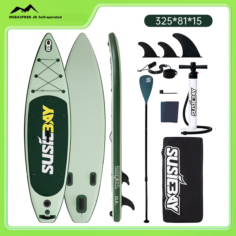 MSEASFREE Paddleboard, Surfing Board, Water Rafting Board, Lure Fishing Board, Yoga Board, Stand-Up SUP, Light Gree