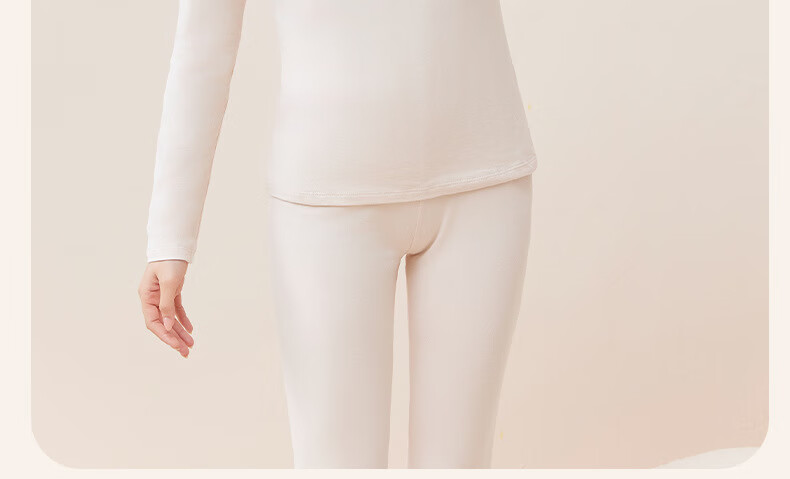 GUJIN Pure Cotton Crew Neck Thermal Underwear Set for Women, High School Girls, Autumn and Winter, Nude Pink, Size L 7
