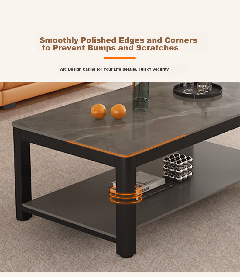 Yameile Coffee Table for Living Room, Simple And Modern, Rock Slab Marble Pattern, Double-Layer Storage, Office Tea Table 8
