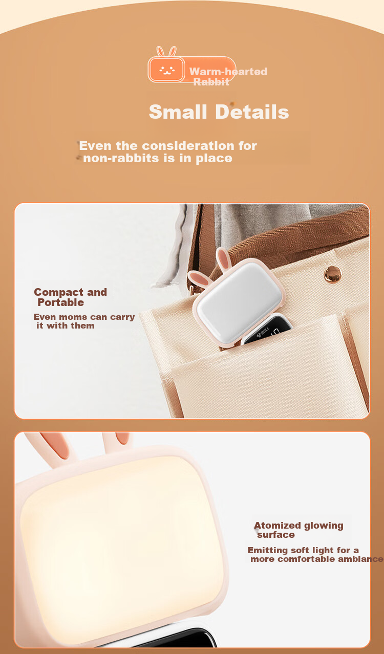 BULL Cute Rabbit Night Light, Ambient Light, Three-Level Color Adjustment, Stepless Dimming, Timer, Wireless Remote Control, 500mAh Battery-Powered Clock Model 12