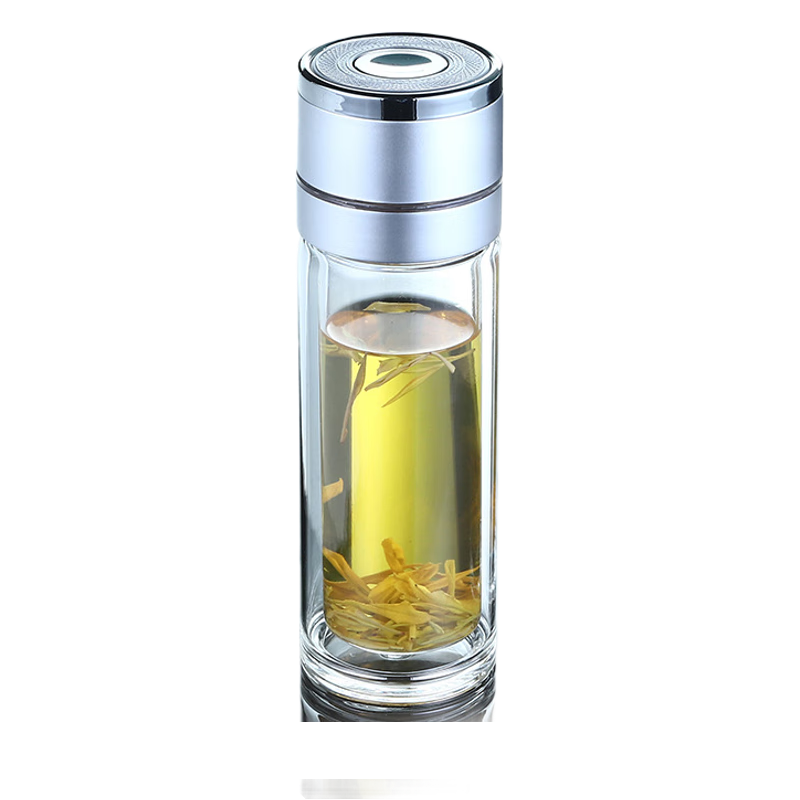 LINGCHEN Men's Tea Cup with Tea-Water Separation, Quick-Open Car Mug, One-Button Lid, High Borosilicate Glass, Heat Resistant