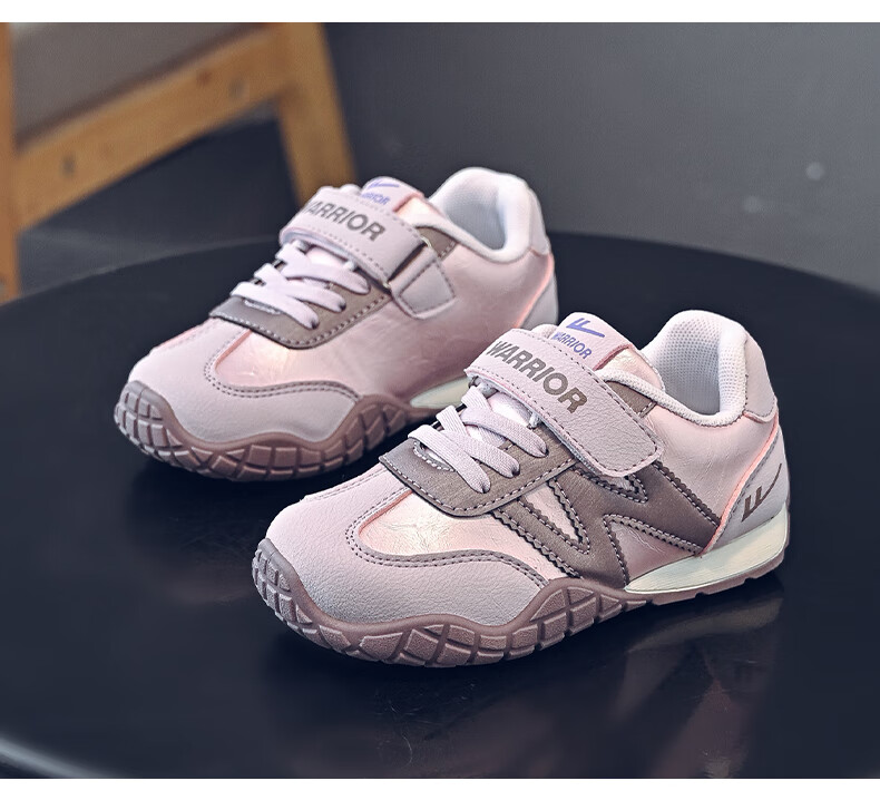 Warrior Girls' Sports Shoes Spring and Autumn White Sneakers Lightweight Kids Running Shoes WZ-1643 Beige/Purple Size 28 12