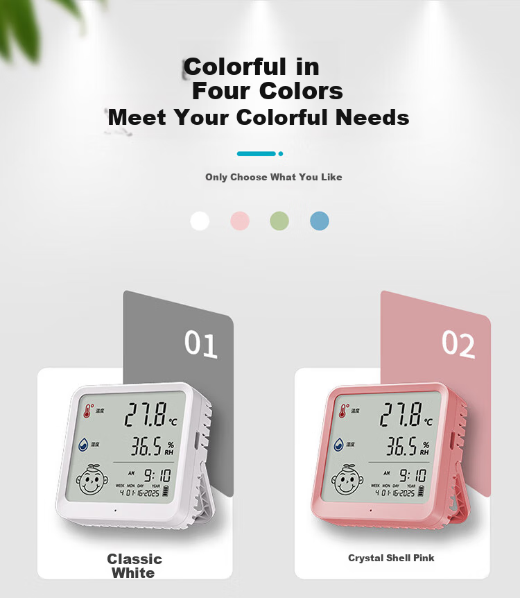 Aikesi Indoor Electronic Thermometer And Hygrometer, Home Use, High Precision, Large Screen, Wall-Mounted Or Freestanding, Dual-Use Clock, Digital Display Temperature And Humidity Meter, Green Model 4