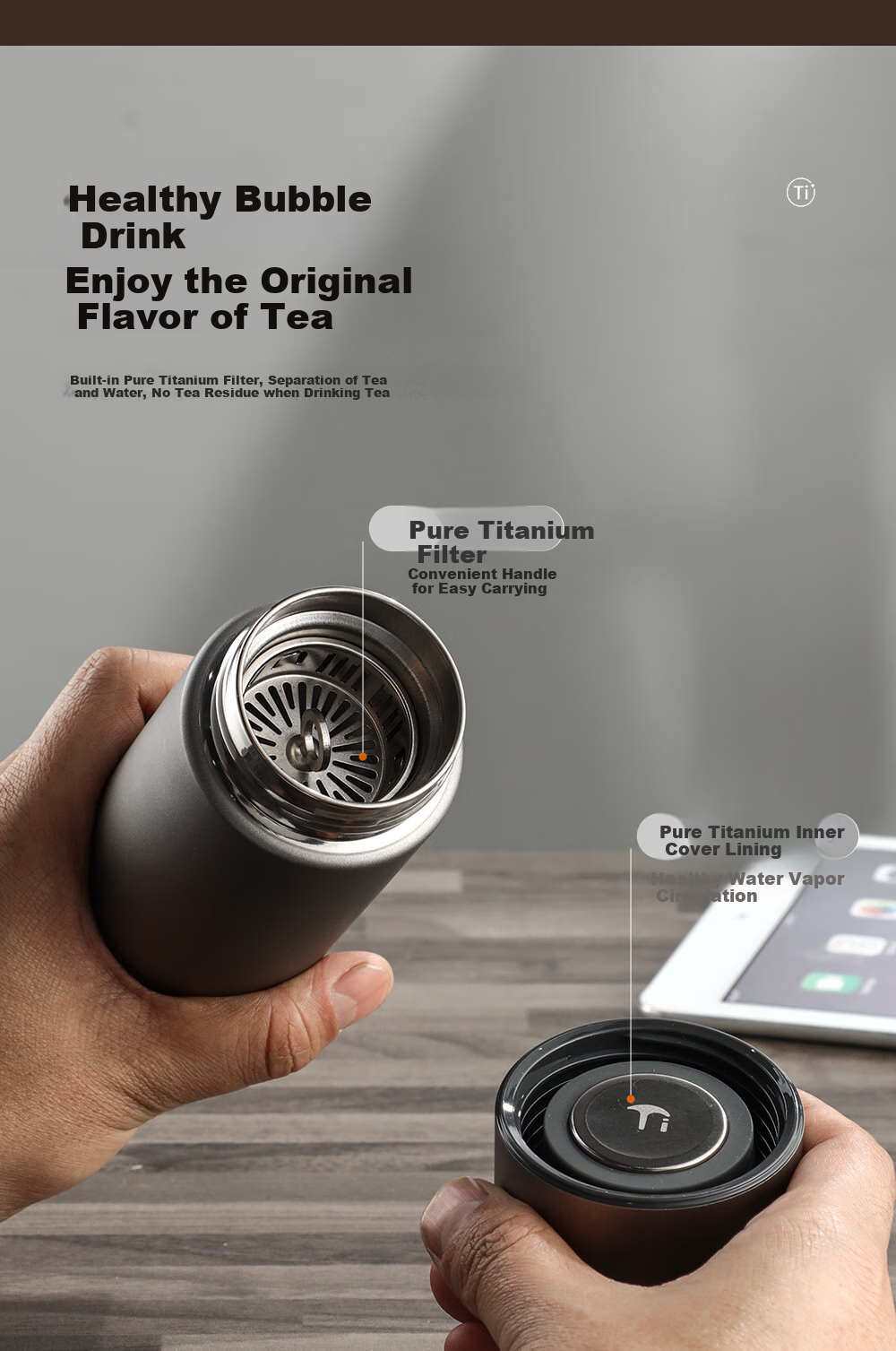 Fuguang Insulated Mug, Titanium Cup with Tea Infuser, Water Bottle for Men And Women, Pure Titanium Tea Cup, Gift Box, Outdoor Thermos Water Cup 4