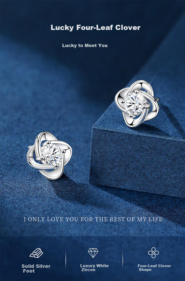 Zhenshangyin China Gold Four-Leaf Clover Stud Earrings, 999 Fine Silver, Ear Jewelry, Gift for Girlfriend on May 20th, Birthday Present, New Style for 2026, Light Luxury 1