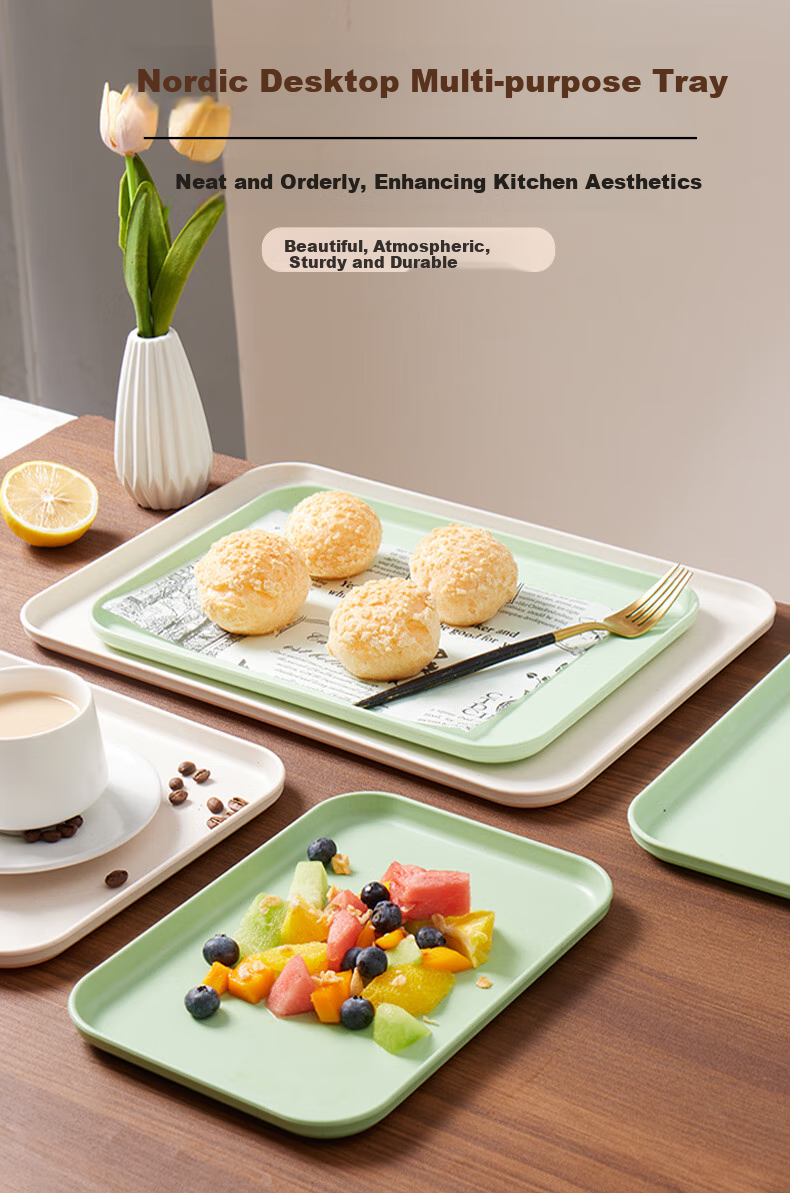 BJ Rectangular Fruit Tray, Tea Tray, Household Fruit Plate, Breakfast Plate, Storage Tray, Living Room Snack Plate, Large Size, Off-White Color 1