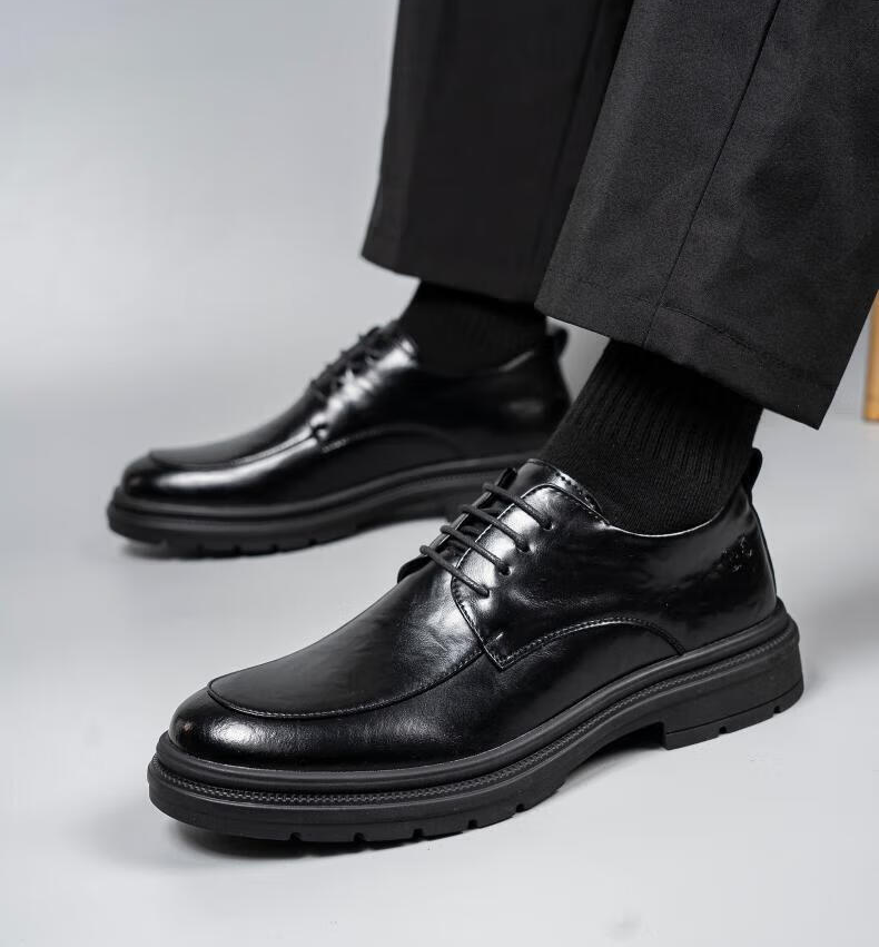 Jingzhenlianggong Men's Genuine Leather Dress Shoes 2026 Spring Business Lace-up Derby Black Size 40 25