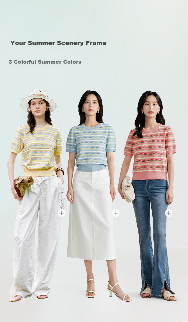 INMAN [Showroom Style] Suoluna Cool-Feeling Striped Short-Sleeve Women's Top, Summer 2026 Knitted Sweater, Yellow, Size L 3