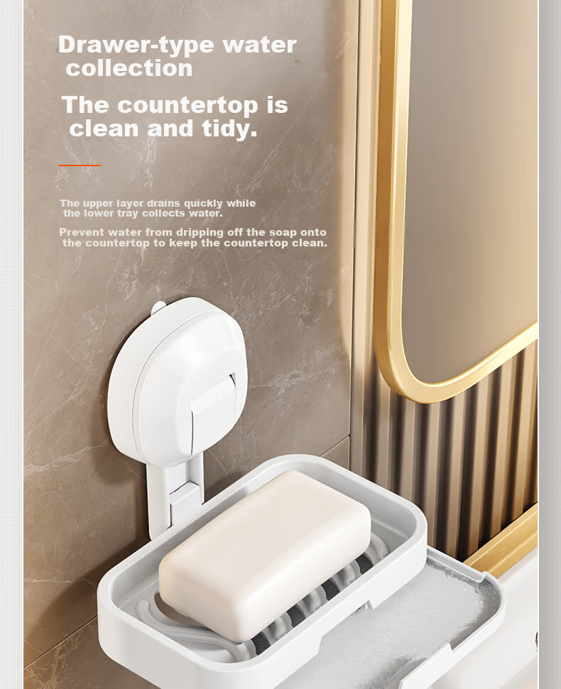 Shangmeide Suction Cup Soap Dish, No Drilling Required, Wall-Mounted Bathroom Draining Soap Holder, Luxurious Bathroom Storage Rack 4