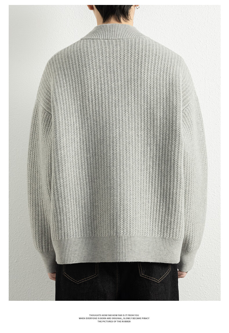 ROMON Men's Cardigan Knit Sweater Spring Autumn Trendy Casual Warm Drop Shoulder Stand Collar Jacket 7029 Dark Black 3X 7