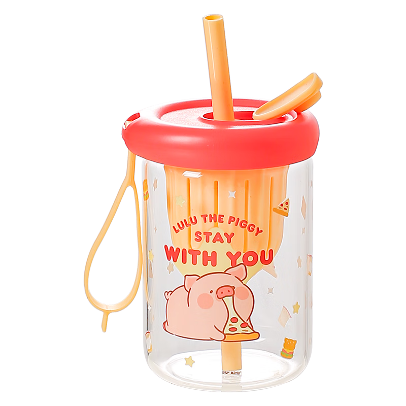 KAWASIMAYA & Lulu Pig Collaboration Glass Cup Women's High-Value Tea Separation Straw Cup Juice Coffee Cup Pink Edition