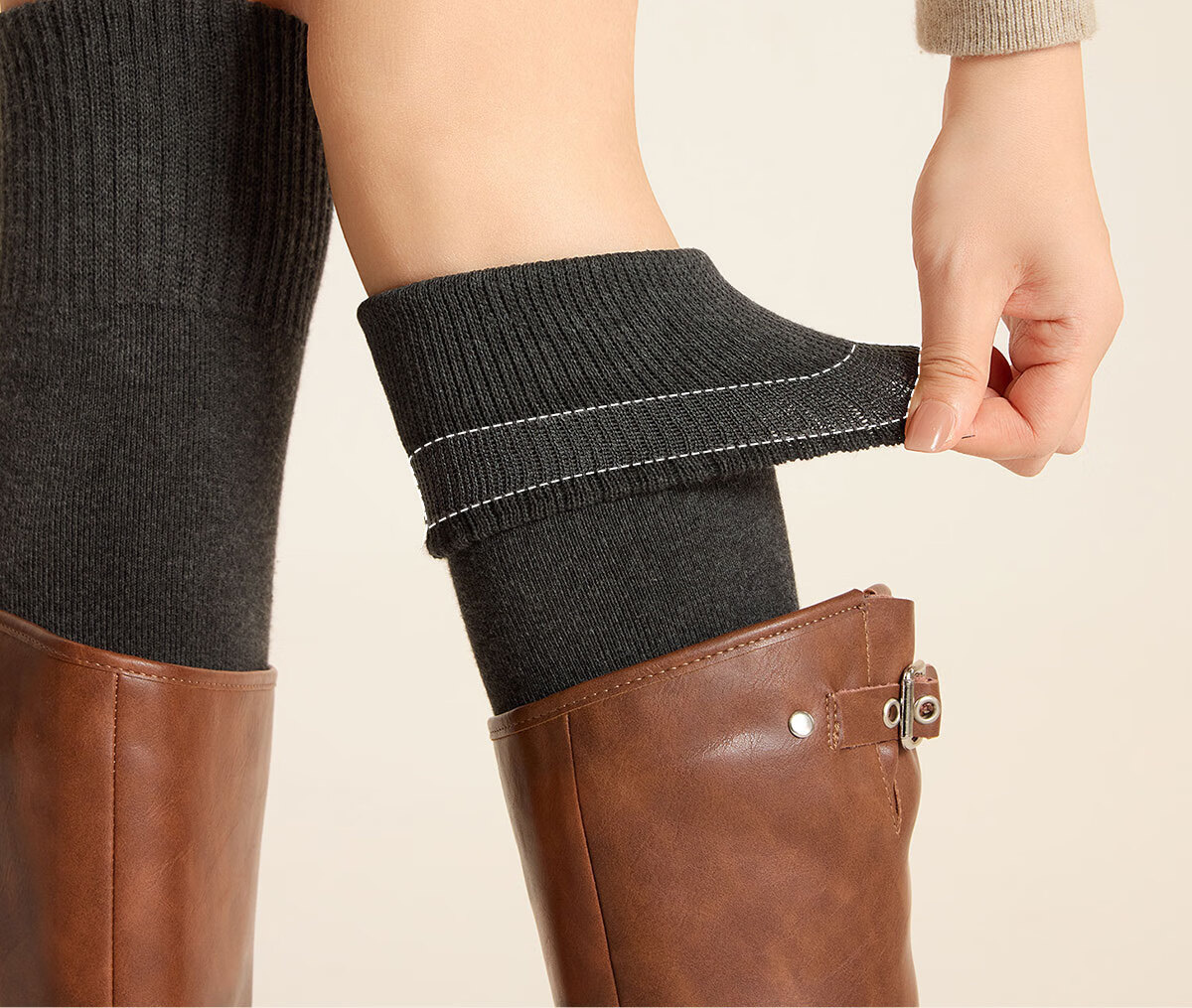 Mianzhuwu Knee Support Over-the-Knee Long Socks for Women Autumn Winter Thigh Warmers Fleece Lined Thickened High Tube Socks 2 Pairs 10