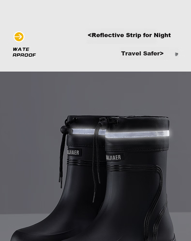 Beimei Men's Rain Boots, 2024 New Mid-Calf Style, Waterproof Shoes, Non-Slip Fishing Shoes for Delivery Riders 12