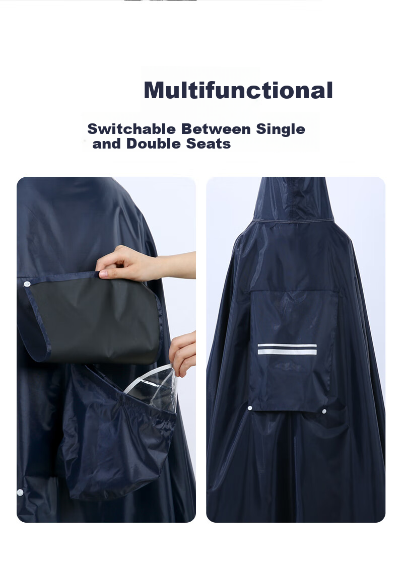 Sunra Electric Bicycle Raincoat, Motorcycle Rain Poncho, Single-Person Extra Large Thickened Oxford Cloth Long Style, Blue, 5XL 14