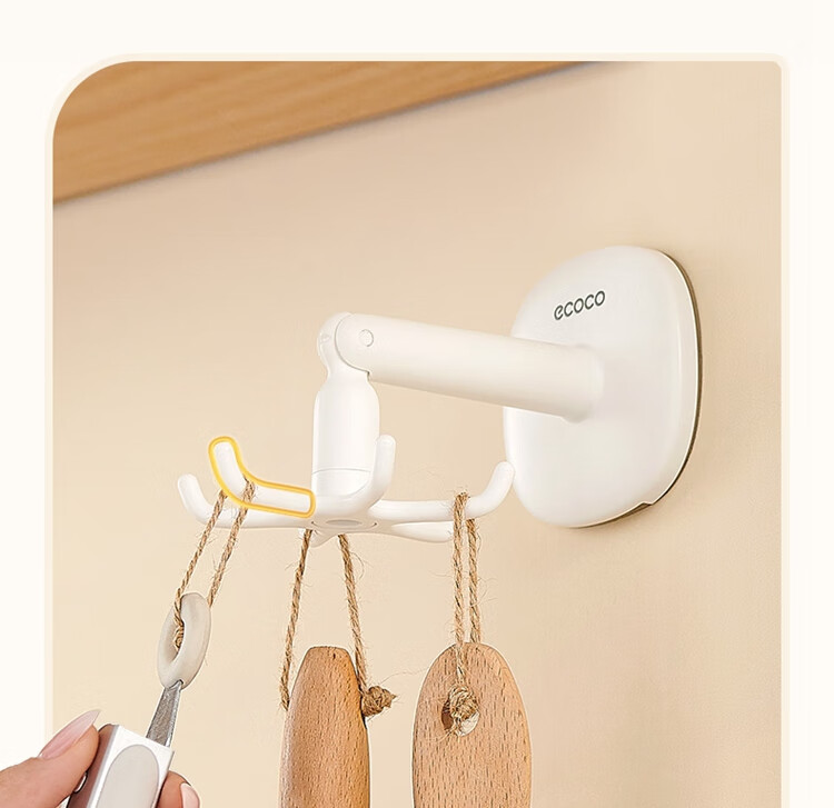 Ecoco Hook with Strong Adhesive, Hexagonal Rotating Design, No Drilling Required, Traceless Bathroom Kitchen Storage Hanger, Door-Back Hook 11