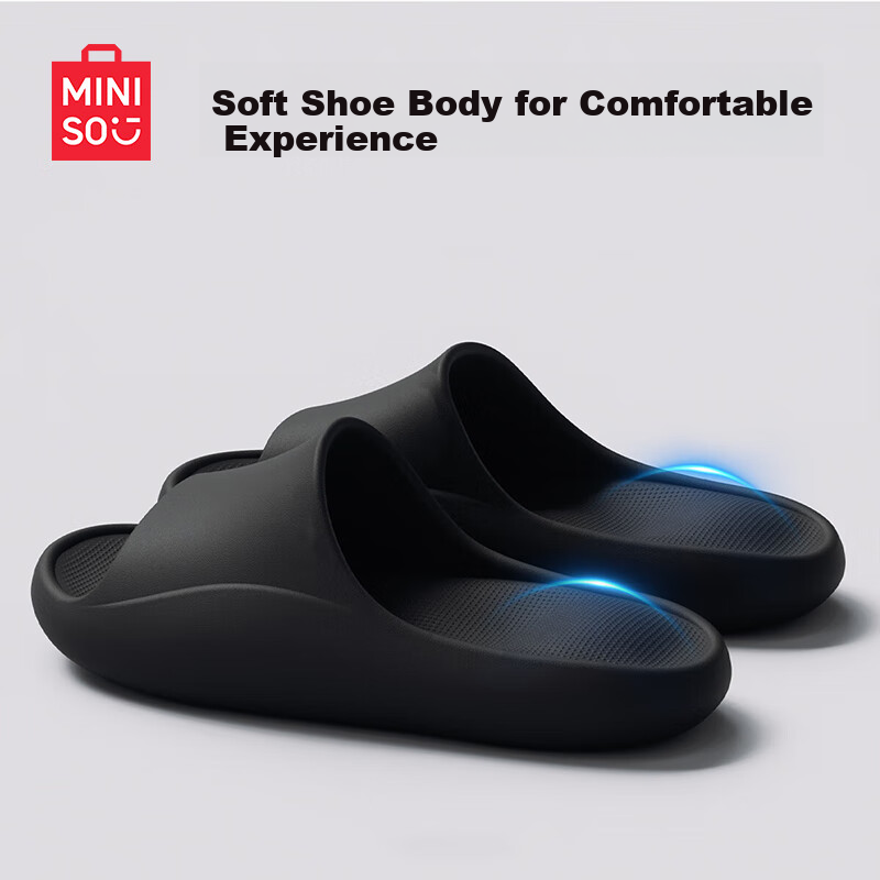 MINISO Slip-On Slippers for Men, Indoor Home Bathroom Shower Non-Slip EVA All-Season Slippers, Black Size 40-41