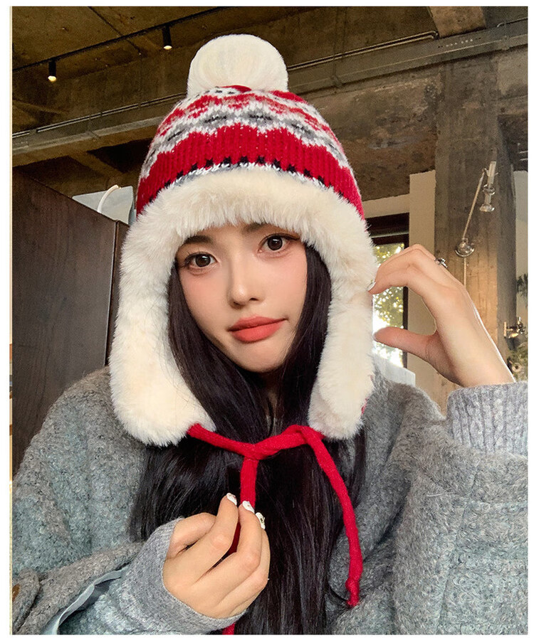 XUEXIMAN Fair Island Women's Winter Northeast Cold-Resistant Ear Protection Knitted Cotton Hat Windproof Harbin Travel Warm Lei Feng Hat 9