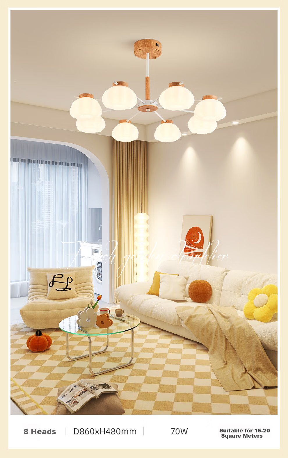 NVC NVC Simple Wood French Puff Lampshade Living Room Smart Comfortable Light 100W Pendant Light WHDD100F/G-05 15