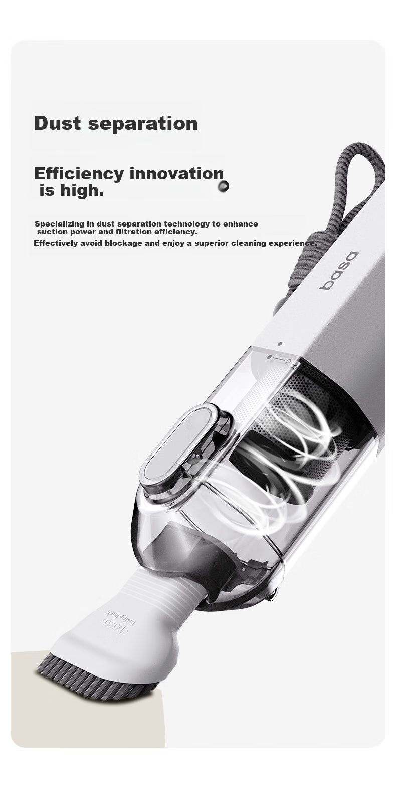 Basa Handheld Cordless Vacuum Cleaner with Strong Suction for Car And Home Use, High Power Multi-Functional, Ultra Strong Suction 6000Pa, Includes 3 Filter Cartridge Set 5