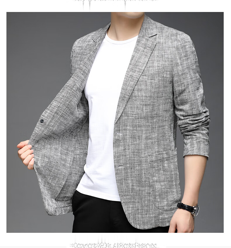 Pierre Cardin Men's Casual Solid Color Linen Blend Blazer Spring Autumn Business Jacket 11