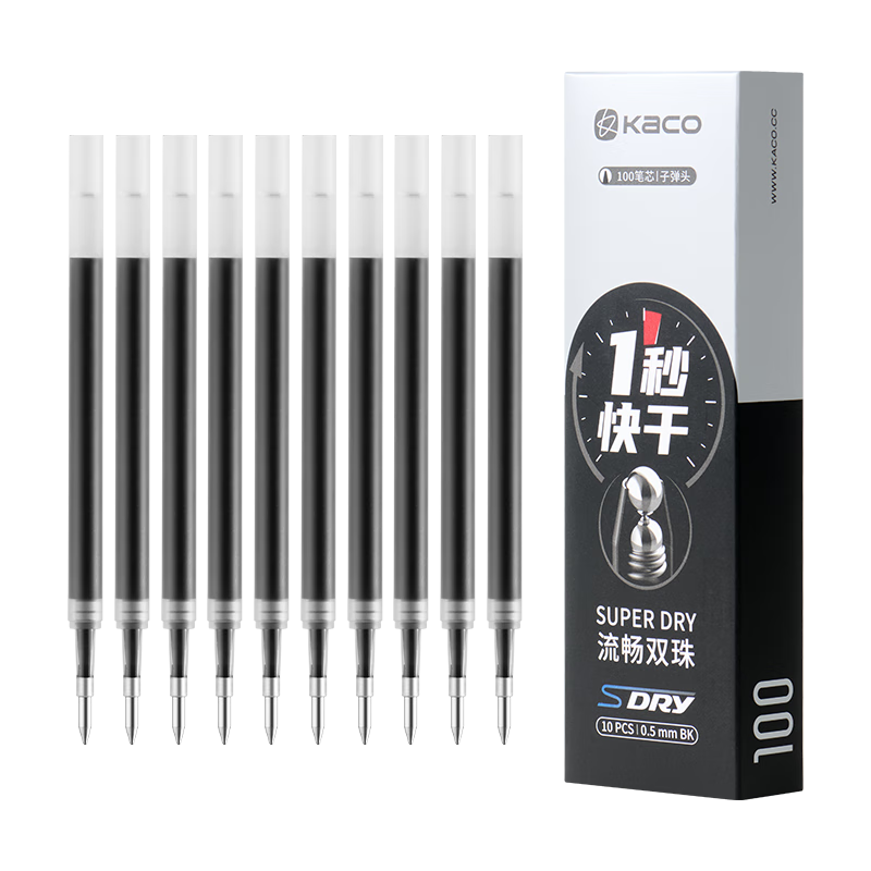 KACO SDRY 100 Gel Pen Refill Bullet Tip 0.5mm Black (Single Pack) 10pcs Color Box