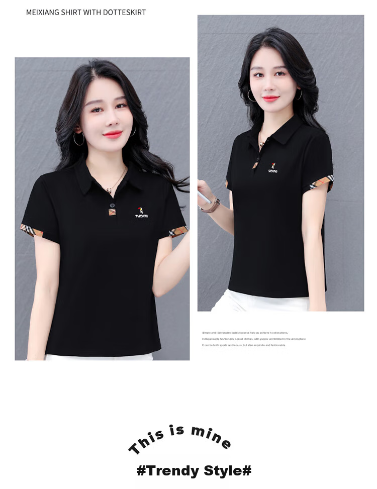 TUCANO Lapel Short-Sleeve T-Shirt for Women, New Summer POLO Shirt, Pure Cotton Regular Shoulder Slimming Athletic Casual Top, Navy Blue, M 7